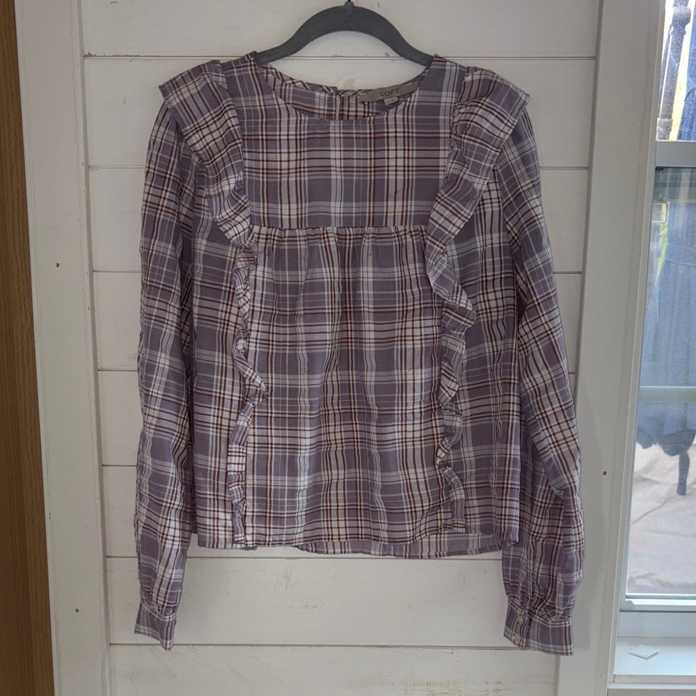 LOFT Ruffle Plaid Top